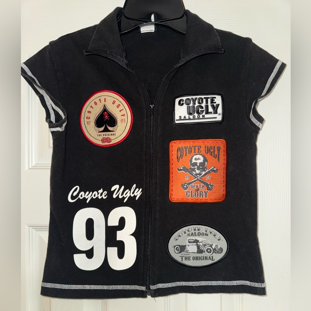 Black Coyote Ugly Zip-Up Top with Patches